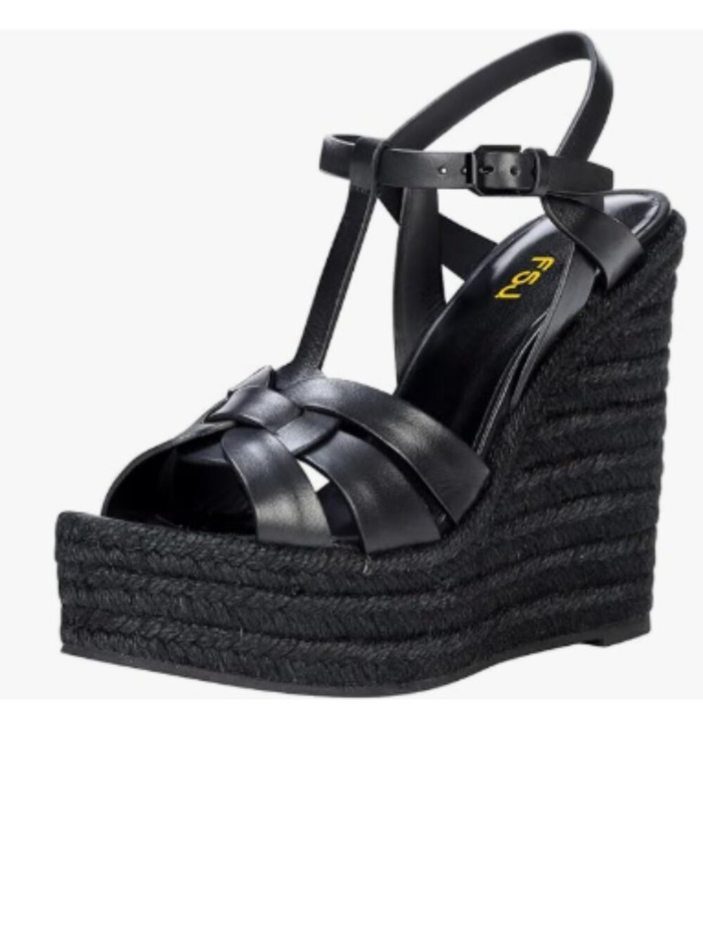 FSJ Black Open Toe Espadrille Platform Ankle Strap Wedge Woven Cutout Sandals